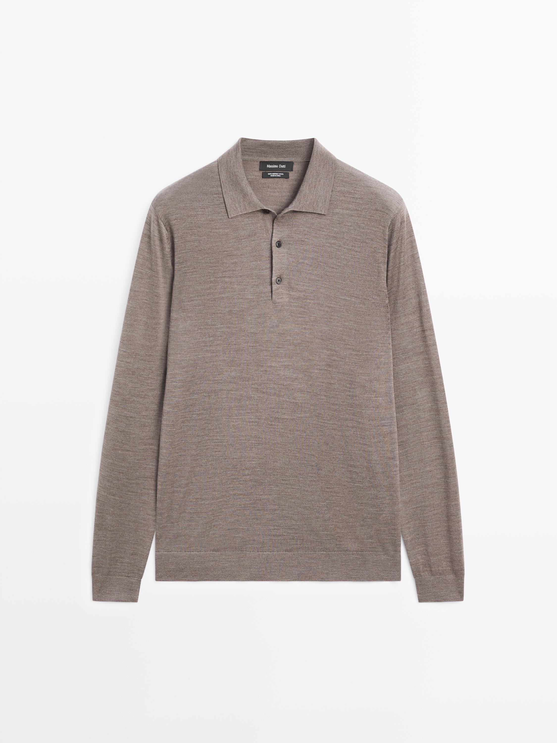 100% wool knit sweater with polo collar